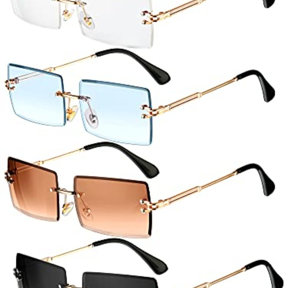 4 Pairs Rimless Rectangle Sunglasses Frameless Sq… - image 2